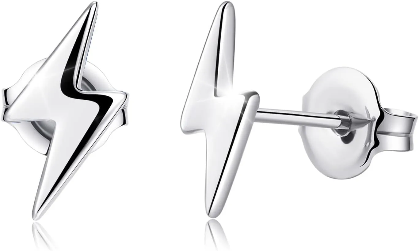 Titanium Earrings, Hypoallergenic Stud Earrings for Women Men Sensitive Ears Star/Moon/Lightning Bolt/Open Heart Premium High Polished (Shiny Grey)