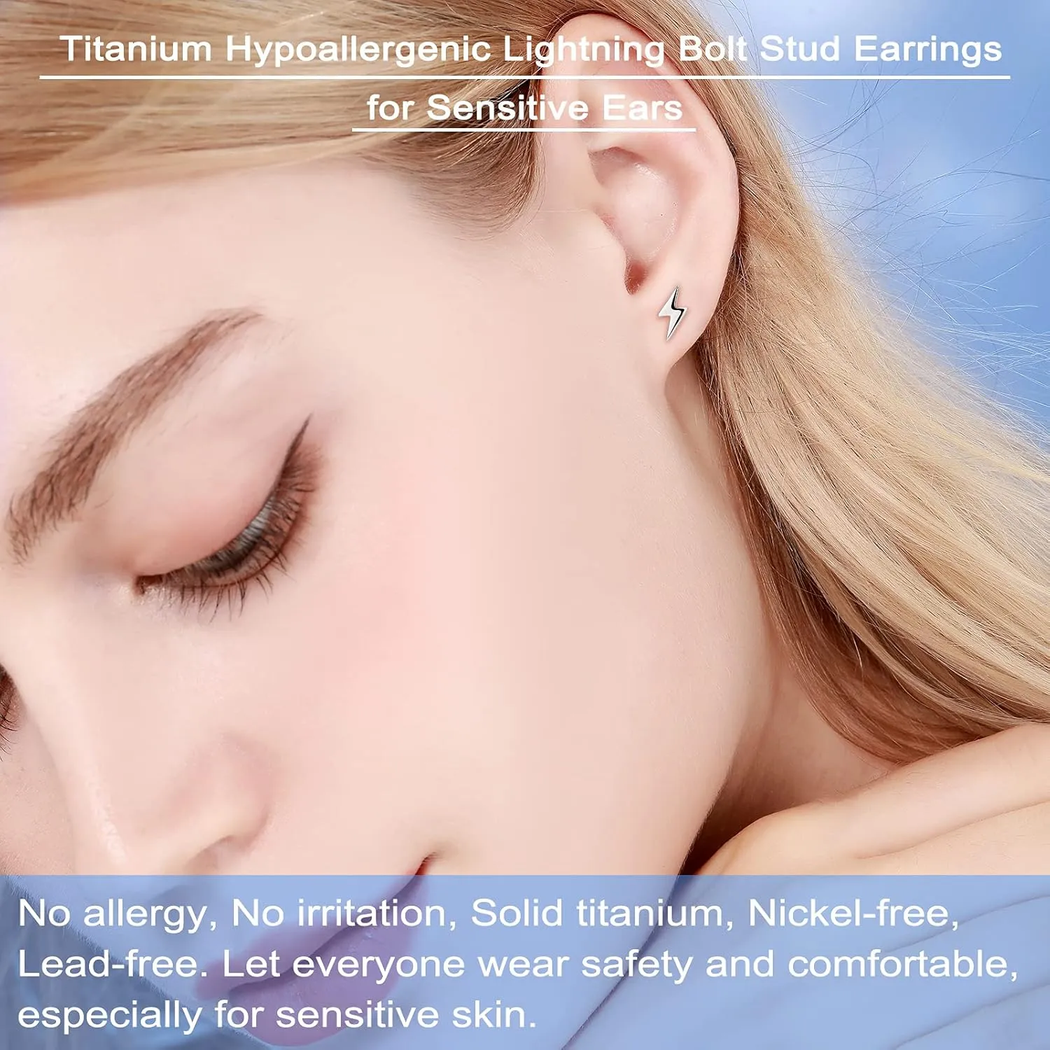 Titanium Earrings, Hypoallergenic Stud Earrings for Women Men Sensitive Ears Star/Moon/Lightning Bolt/Open Heart Premium High Polished (Shiny Grey)