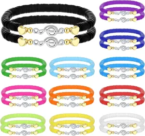 Tondiamo 24 Pcs Music Bracelets Lovers Gifts for Women and Men, Polymer Clay Music Note Beaded Bracelet Bulk for Teacher Cool Choir Gifts Colorful Note Party Favor Charms Jewelry