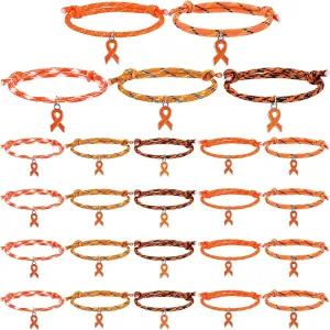 Tondiamo 30 Pcs Leukemia Awareness Rope Bracelet Adjustable Orange Ribbon multiple sclerosis Awareness Month Bracelets for Men Women Inspirational Charity Recognition Public Activity Supplies Gift