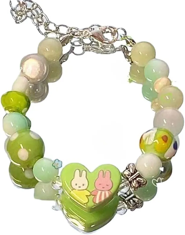 Tooe Women's Y2K Heart Shape Kawaii Bracelets Cute Fairycore Rabbit Beaded Bracelets Aesthetic Pig Friendship Jewelry