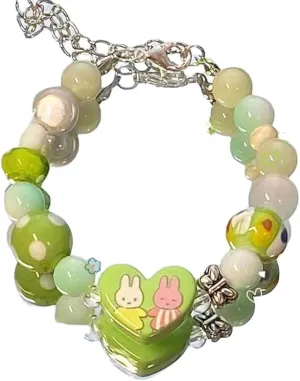 Tooe Women's Y2K Heart Shape Kawaii Bracelets Cute Fairycore Rabbit Beaded Bracelets Aesthetic Pig Friendship Jewelry