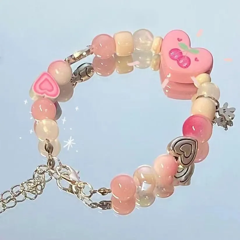 Tooe Women's Y2K Heart Shape Kawaii Bracelets Cute Fairycore Rabbit Beaded Bracelets Aesthetic Pig Friendship Jewelry