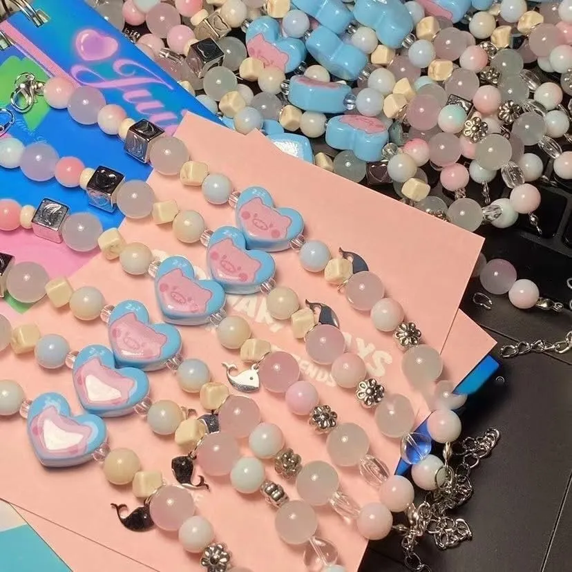 Tooe Women's Y2K Heart Shape Kawaii Bracelets Cute Fairycore Rabbit Beaded Bracelets Aesthetic Pig Friendship Jewelry