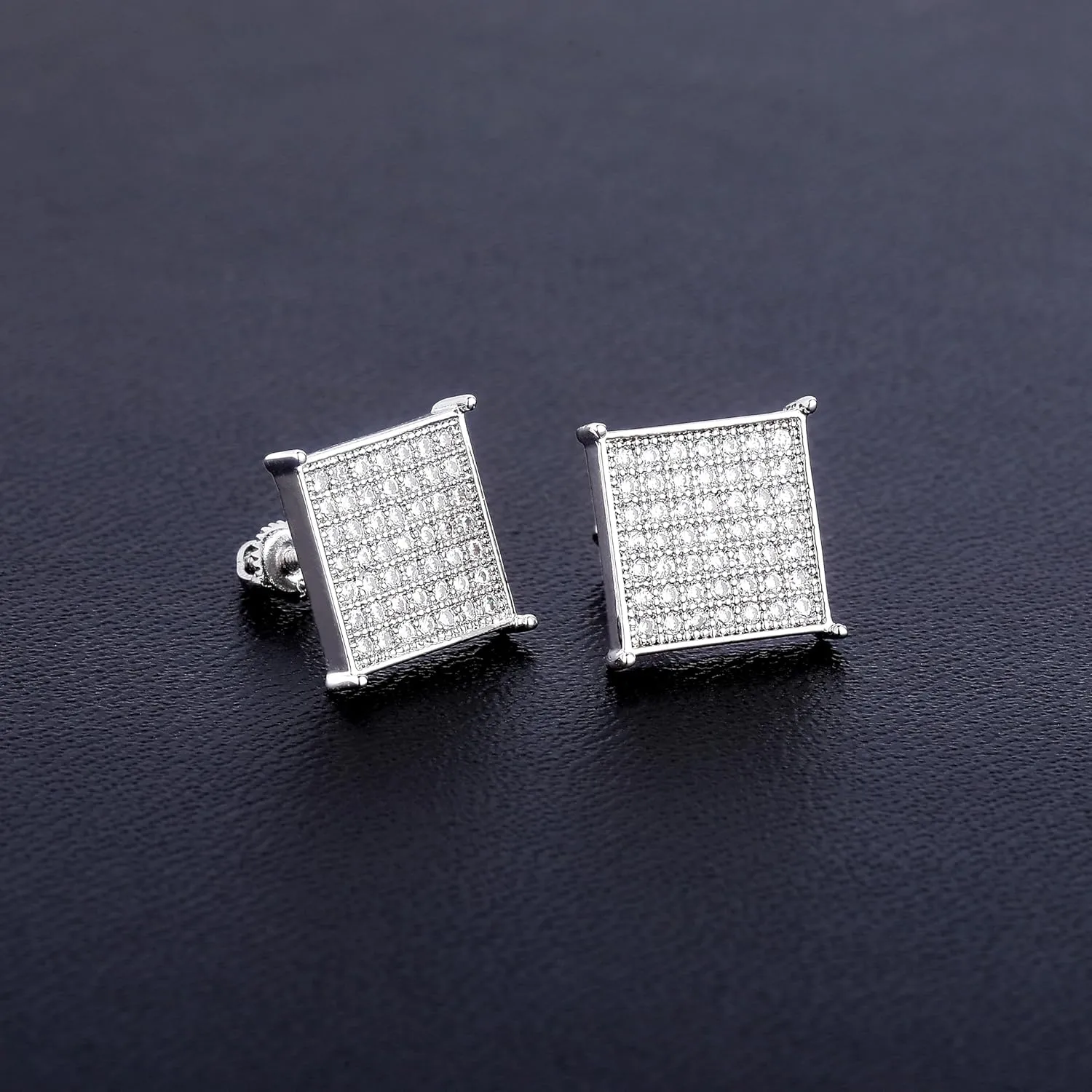 TOPGRILLZ 925 Sterling Silver Square Screw Stud Earrings 14K Gold Plated 5A  Cubic Zirconia Iced Out Square Screw Back Hypoallergenic Cube Large Stud Earrings For Men Women