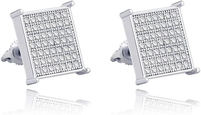 TOPGRILLZ 925 Sterling Silver Square Screw Stud Earrings 14K Gold Plated 5A  Cubic Zirconia Iced Out Square Screw Back Hypoallergenic Cube Large Stud Earrings For Men Women