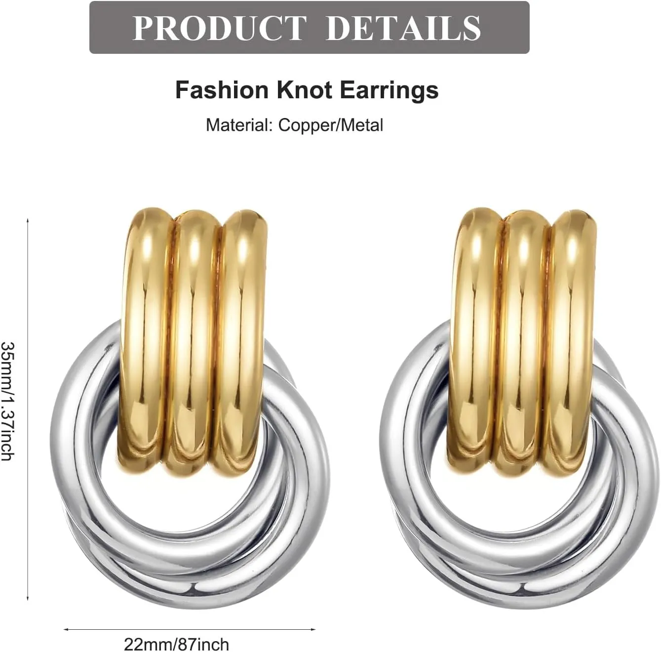 Trendy Gold Knot Heart Earrings for Women Colored Drop Dangle Statement Earrings Chunky Link Earring Jewelry