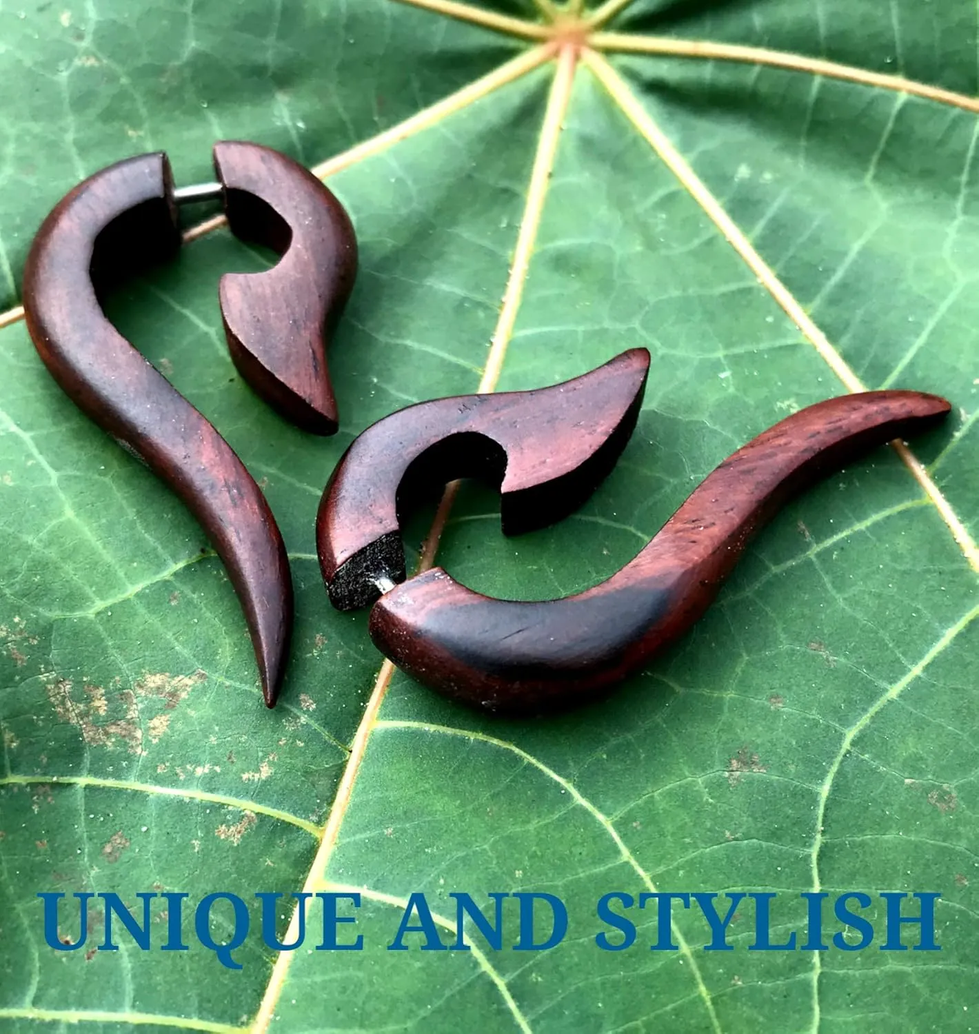 Tribal Flower Organic Wooden Earrings Fake Gauges Emo Goth Bohemian Jewelry Hippie gypsy earring