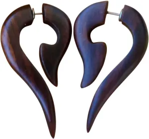 Tribal Flower Organic Wooden Earrings Fake Gauges Emo Goth Bohemian Jewelry Hippie gypsy earring
