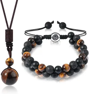 Triple Protection Bracelet, Beaded Bracelets with Obsidian, Tiger Eye, Hematite Stones, Healing Crystal Bracelets
