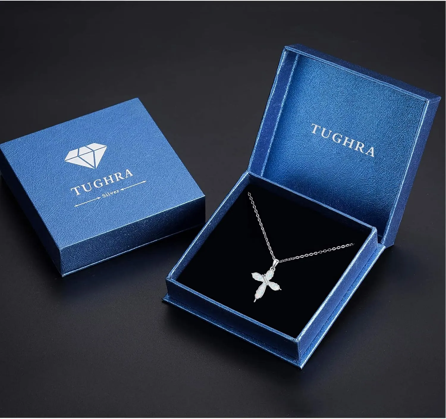 TUGHRA Opal Butterfly Necklace Cross Pendant, Confirmation Gifts for Teenage 925 Sterling Silver Irregular Butterfly Necklaces Jewelry Gift Daughter Mom Spiritual Gifts for Women