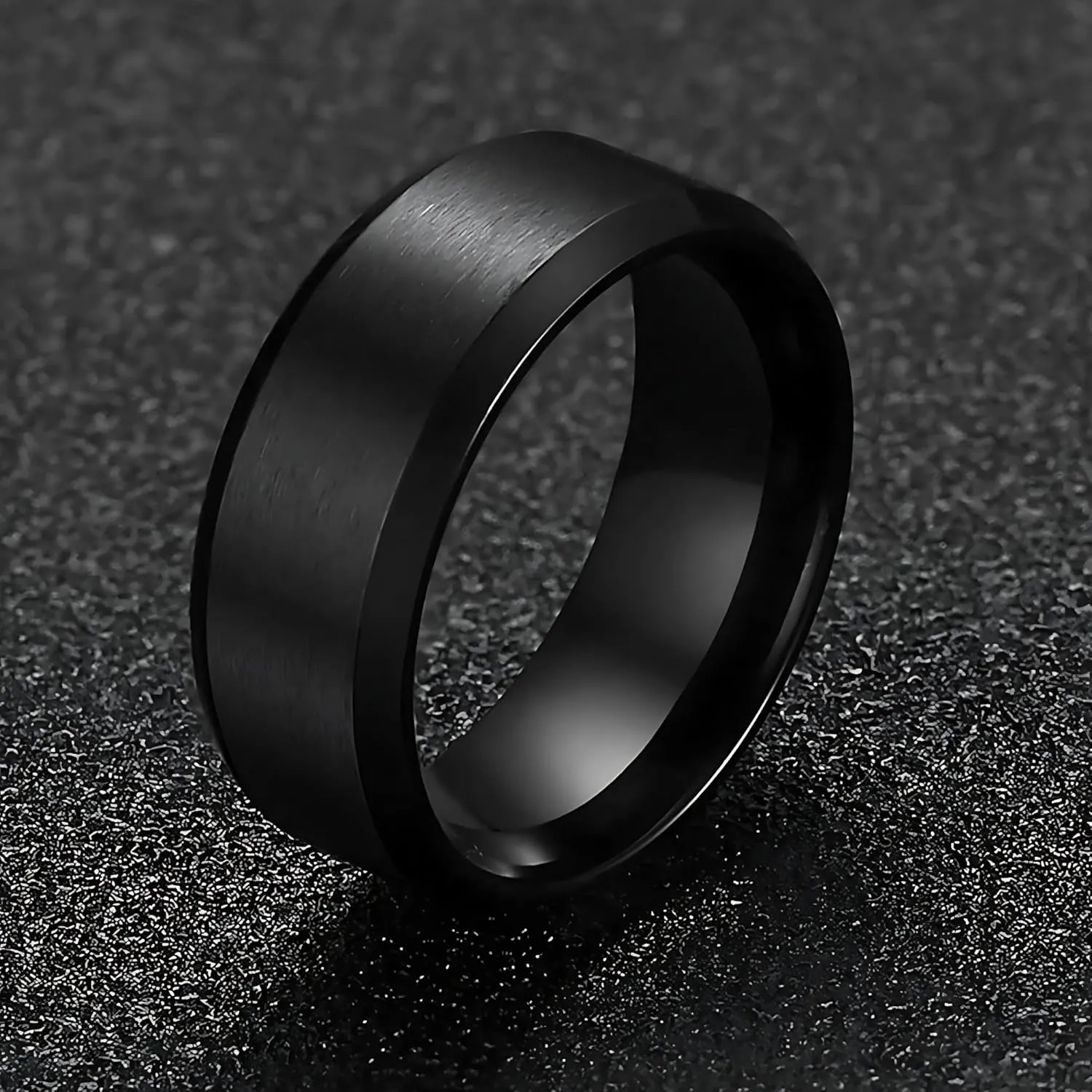 Tungsten Carbide Black Wedding Band for Men by Ginger Lyne | 6 mm Matte Finish Polished Edge Heavy Comfort Fit Bridal Ring for Women | Matching Rings for Couples Anniversary Engagement Jewelry