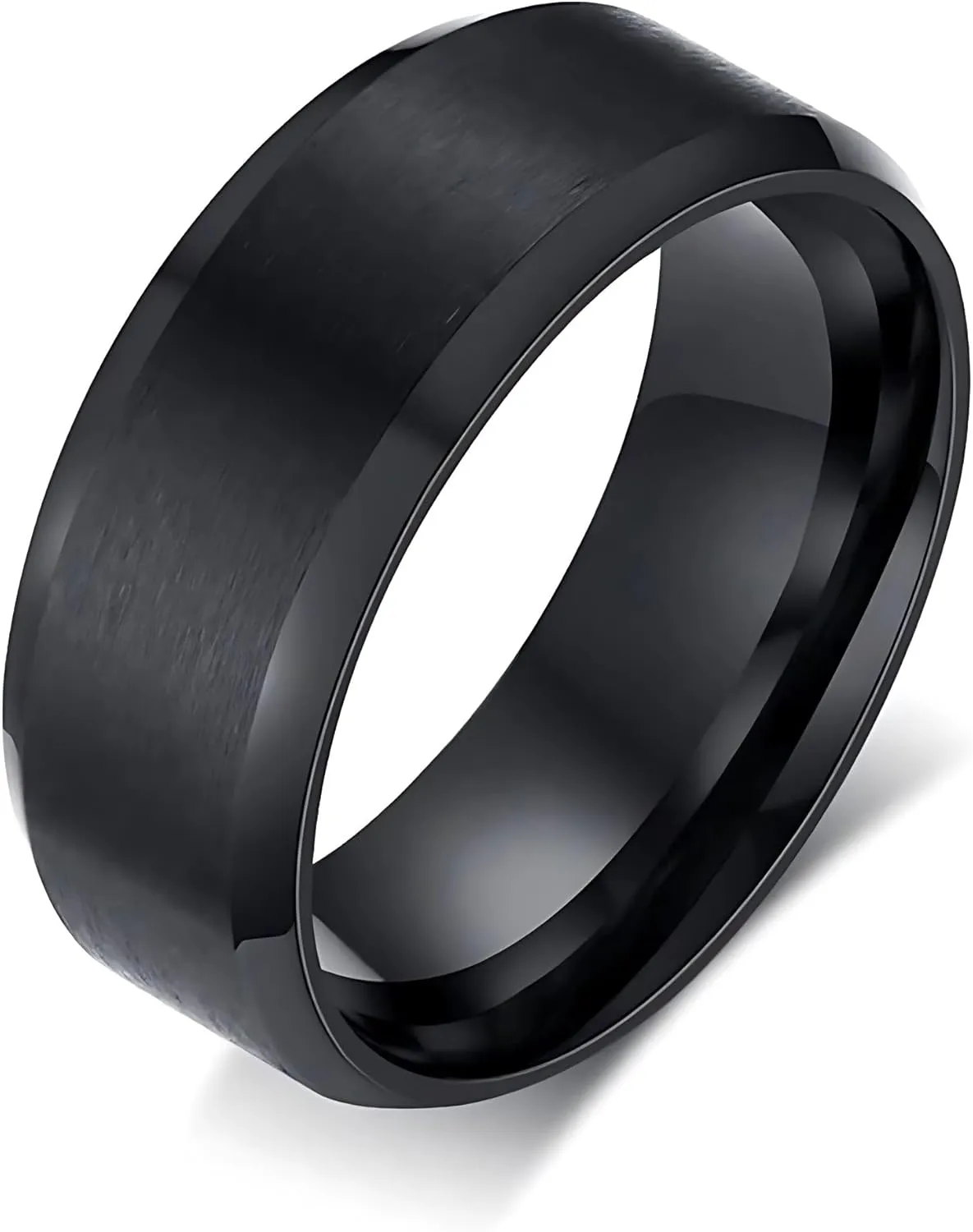 Tungsten Carbide Black Wedding Band for Men by Ginger Lyne | 6 mm Matte Finish Polished Edge Heavy Comfort Fit Bridal Ring for Women | Matching Rings for Couples Anniversary Engagement Jewelry