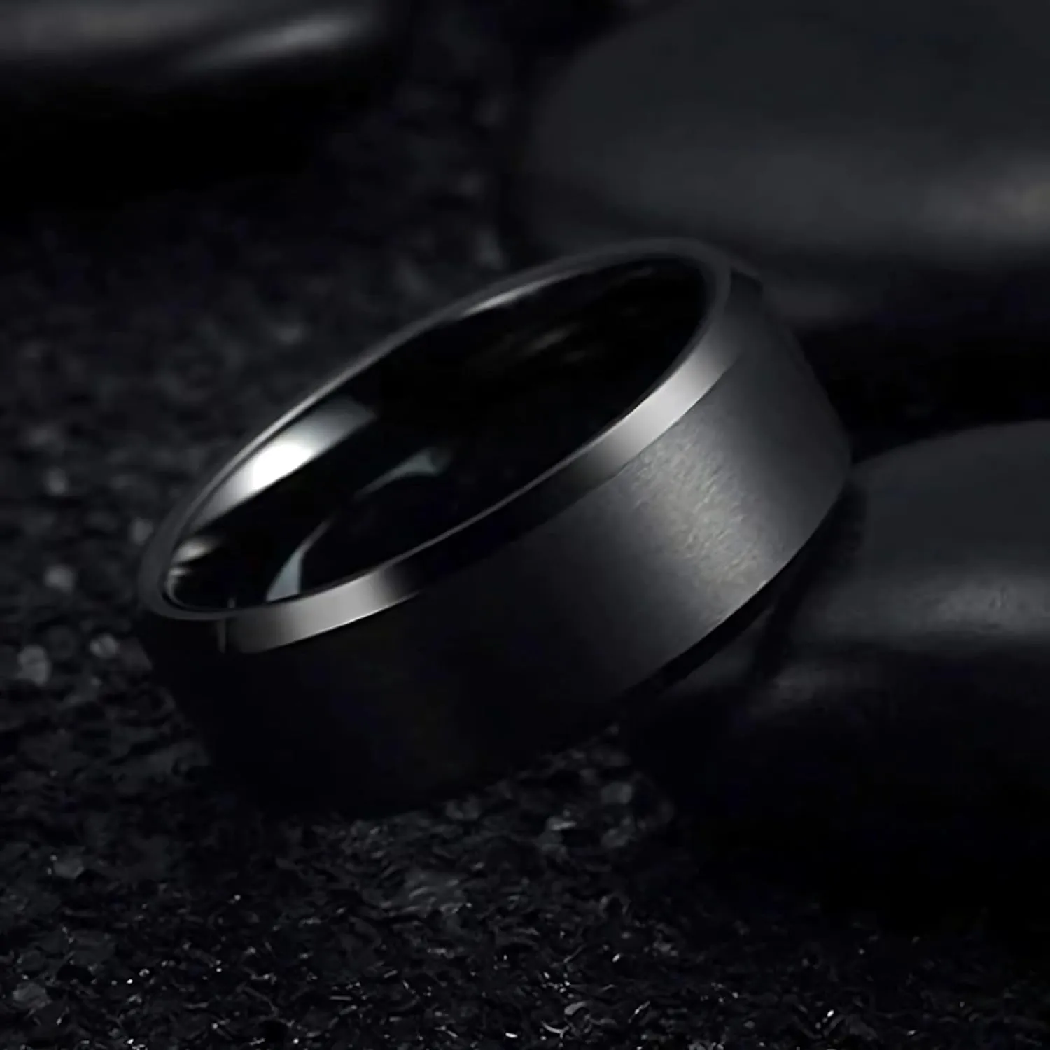 Tungsten Carbide Black Wedding Band for Men by Ginger Lyne | 6 mm Matte Finish Polished Edge Heavy Comfort Fit Bridal Ring for Women | Matching Rings for Couples Anniversary Engagement Jewelry