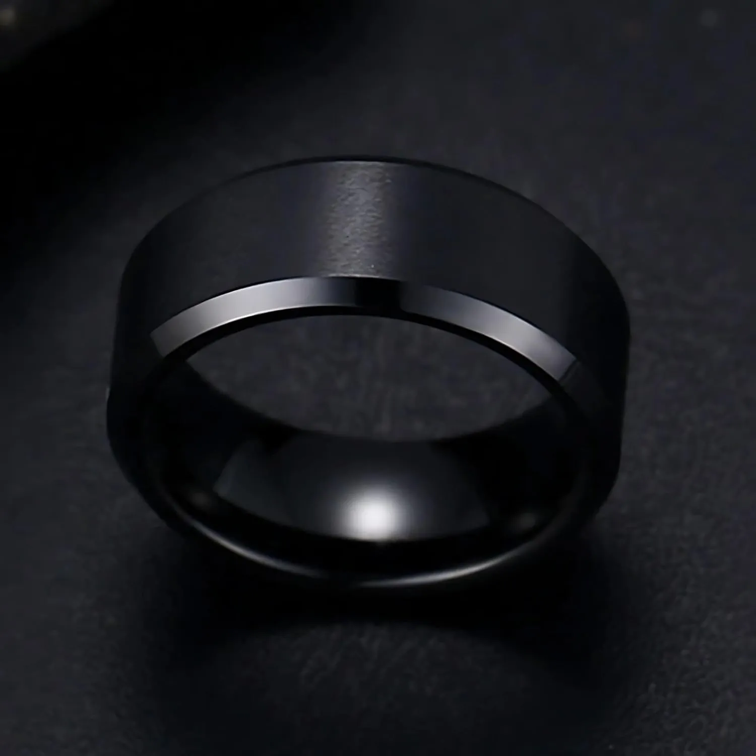Tungsten Carbide Black Wedding Band for Men by Ginger Lyne | 6 mm Matte Finish Polished Edge Heavy Comfort Fit Bridal Ring for Women | Matching Rings for Couples Anniversary Engagement Jewelry