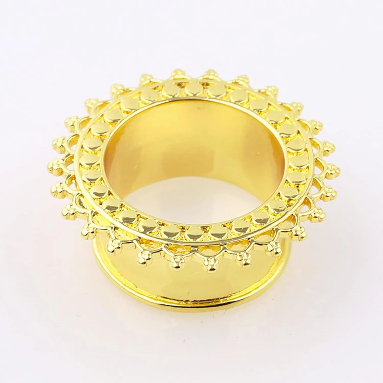 Tunnel Plugs for Women Stainless Steel Ear Gauges Gold/Silver with Vintage Flower Ear Tunnels Expander Piercing, 1 Pair, 12MM/14MM/16MM/18MM