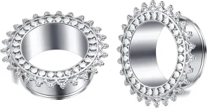 Tunnel Plugs for Women Stainless Steel Ear Gauges Gold/Silver with Vintage Flower Ear Tunnels Expander Piercing, 1 Pair, 12MM/14MM/16MM/18MM