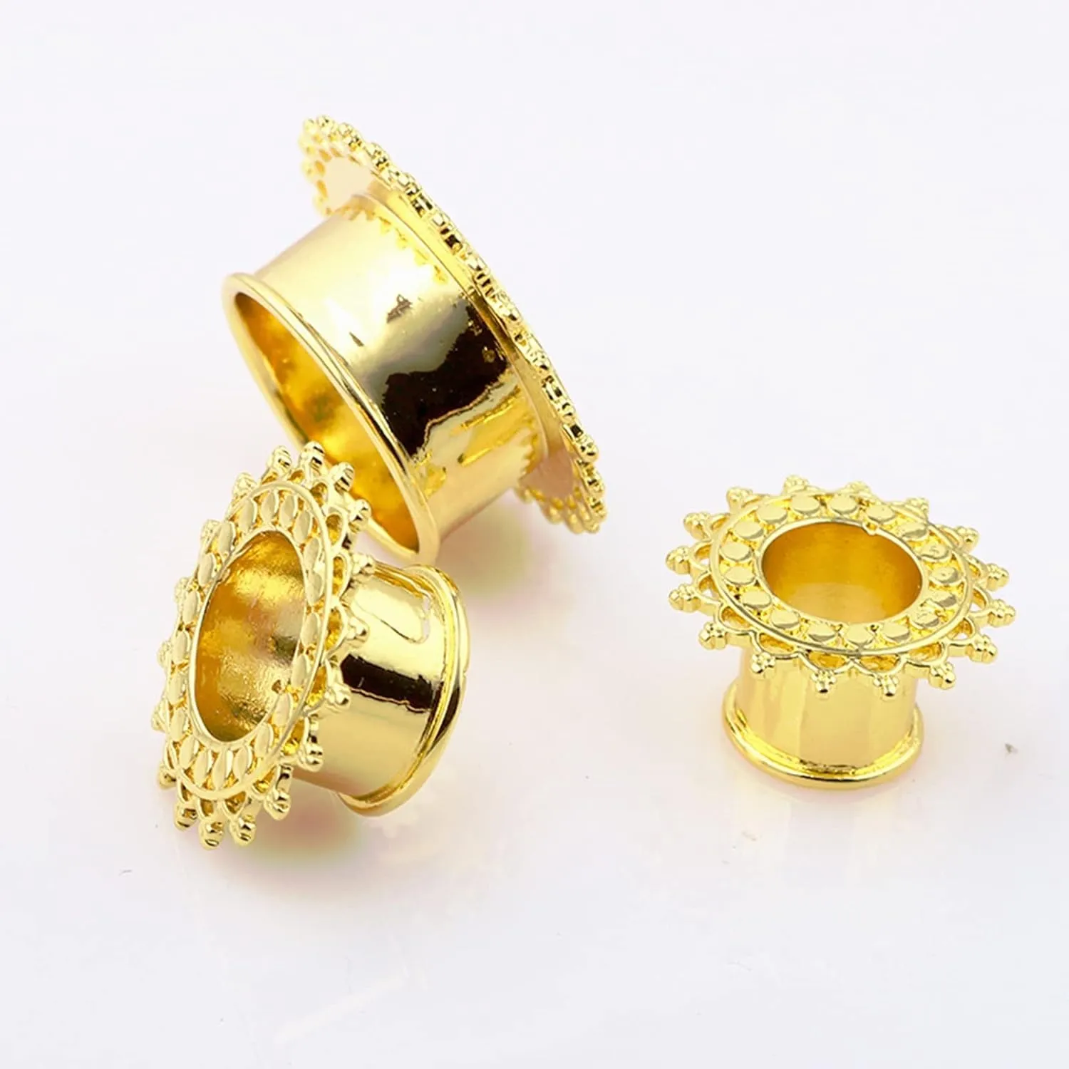Tunnel Plugs for Women Stainless Steel Ear Gauges Gold/Silver with Vintage Flower Ear Tunnels Expander Piercing, 1 Pair, 12MM/14MM/16MM/18MM