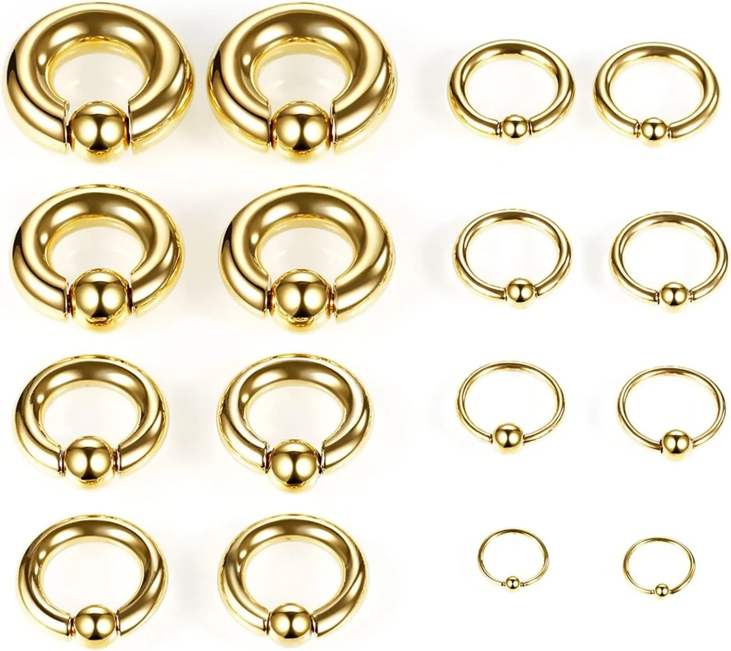 Tunnels for Ears Stainless Steel Ear Gauges Men and Women Gold Hoop with Round Ball Ear Tunnels Expander, 2PCS, 10MM/2MM/3MM/4MM/5MM/6MM/8MM