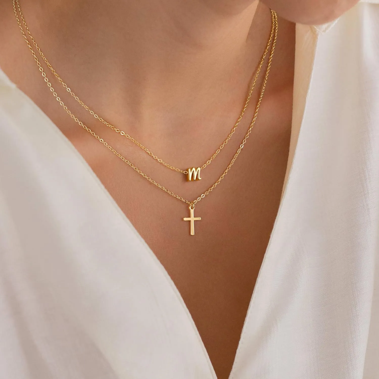 Turandoss Cross Necklace for Women Trendy - Gold Initial Letter Necklaces for Women, Personalized Layered Tiny Cross Necklace Jewelry Gifts, Dainty 14k Gold Plated Necklaces Jewelry Gifts for Her