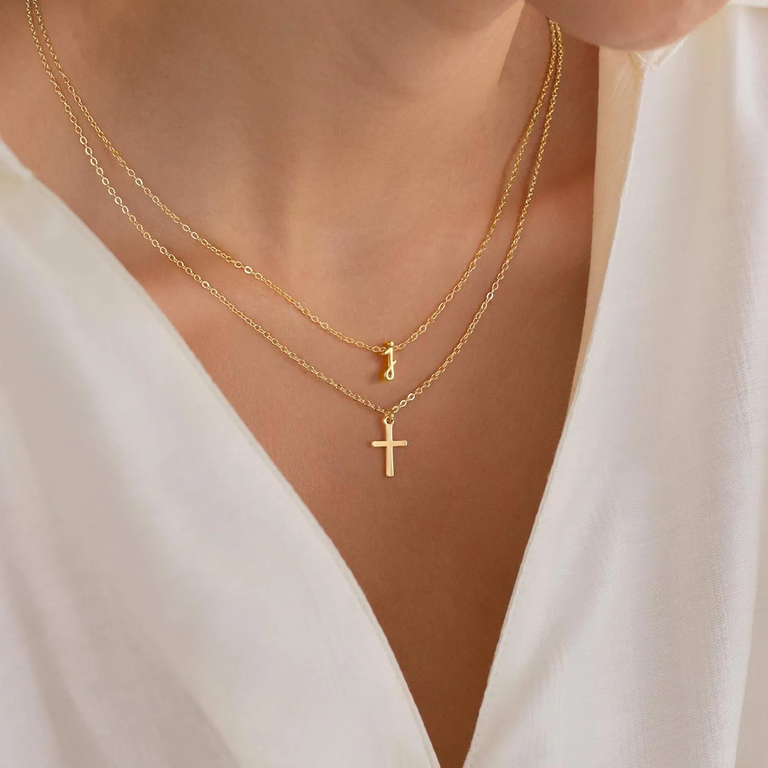 Turandoss Cross Necklace for Women Trendy - Gold Initial Letter Necklaces for Women, Personalized Layered Tiny Cross Necklace Jewelry Gifts, Dainty 14k Gold Plated Necklaces Jewelry Gifts for Her