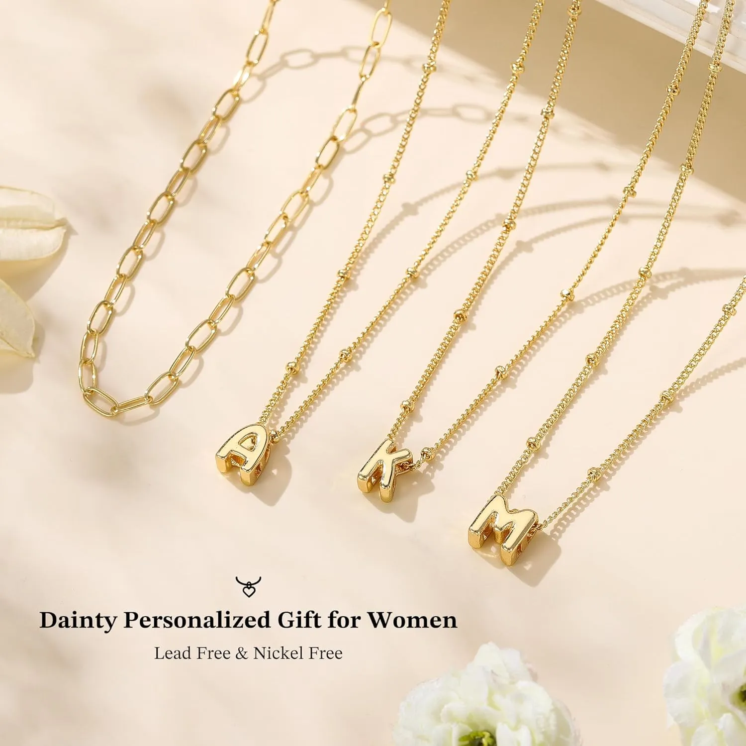 Turandoss Dainty Gold Initial Necklaces for Women Trendy - Layered Gold Initial Tiny Small Pendent Necklaces for Women, Personalized Choker Paperclip Chain Necklace Easter Jewelry Gifts for Her