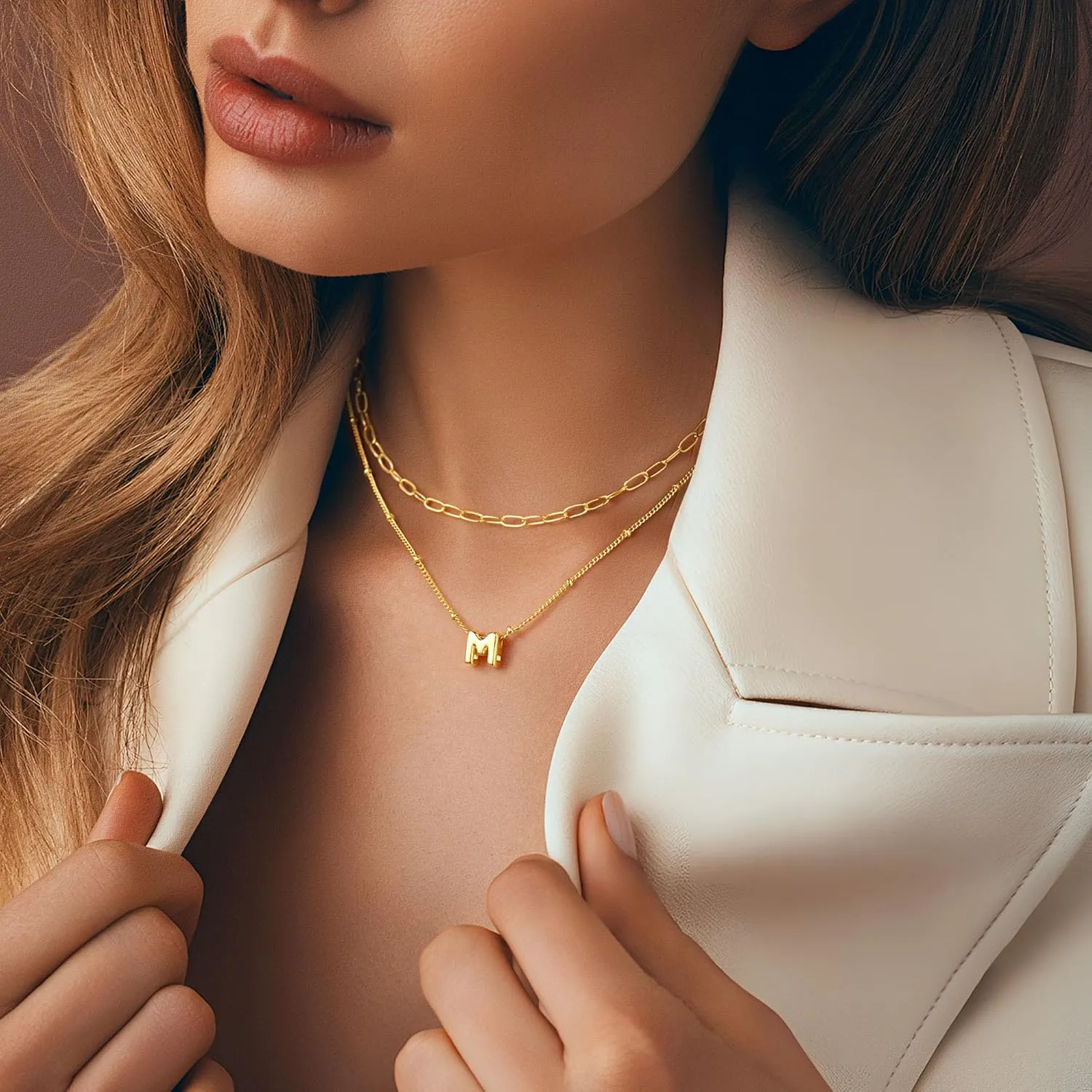 Turandoss Dainty Gold Initial Necklaces for Women Trendy - Layered Gold Initial Tiny Small Pendent Necklaces for Women, Personalized Choker Paperclip Chain Necklace Easter Jewelry Gifts for Her