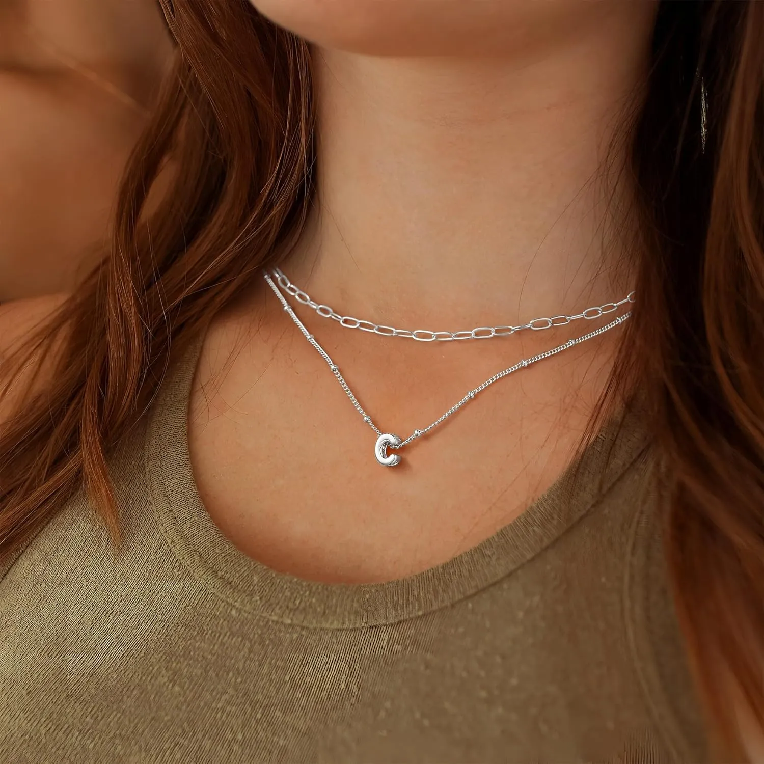 Turandoss Dainty Gold Initial Necklaces for Women Trendy - Layered Gold Initial Tiny Small Pendent Necklaces for Women, Personalized Choker Paperclip Chain Necklace Easter Jewelry Gifts for Her