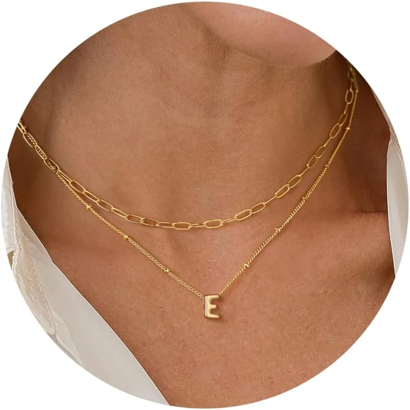 Turandoss Dainty Gold Initial Necklaces for Women Trendy - Layered Gold Initial Tiny Small Pendent Necklaces for Women, Personalized Choker Paperclip Chain Necklace Easter Jewelry Gifts for Her