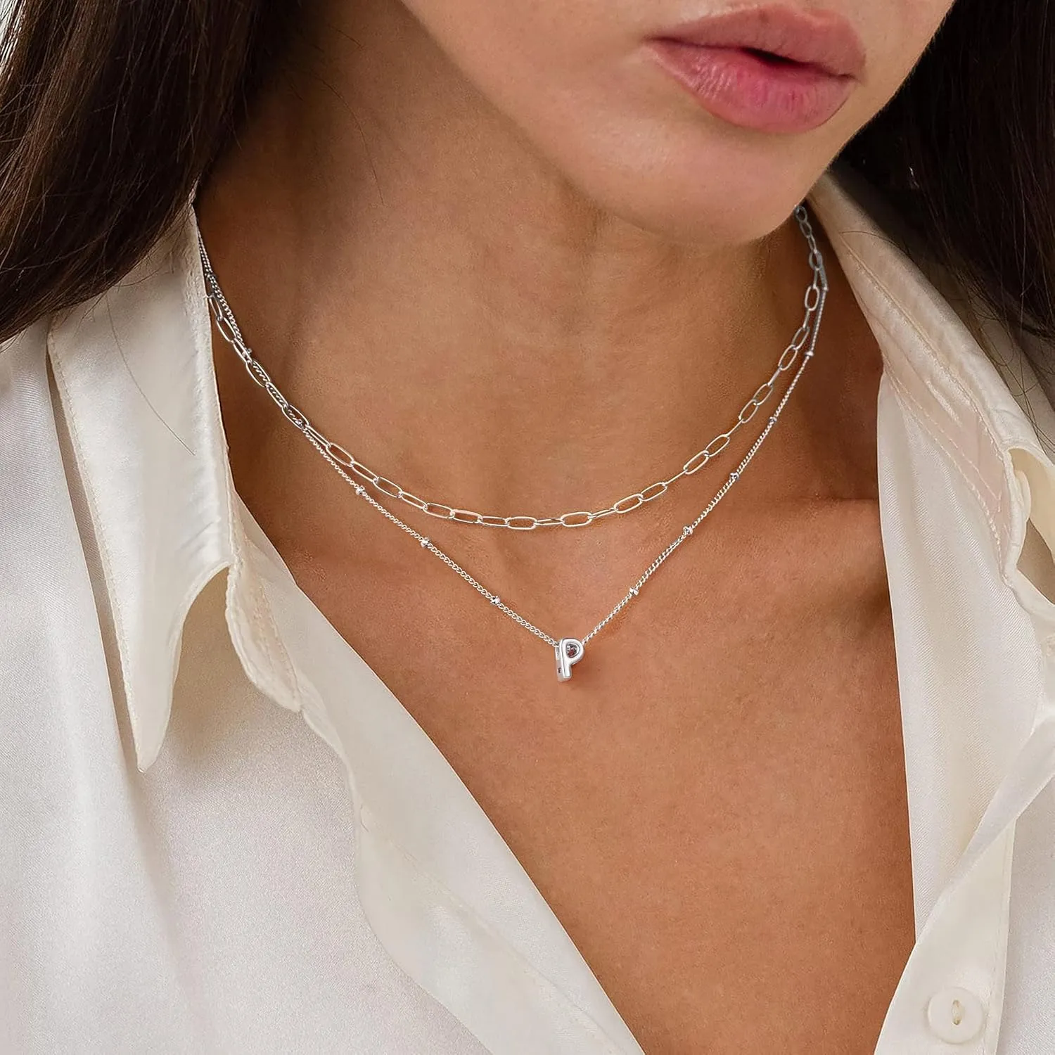Turandoss Dainty Gold Initial Necklaces for Women Trendy - Layered Gold Initial Tiny Small Pendent Necklaces for Women, Personalized Choker Paperclip Chain Necklace Easter Jewelry Gifts for Her