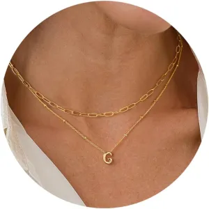 Turandoss Dainty Gold Initial Necklaces for Women Trendy - Layered Gold Initial Tiny Small Pendent Necklaces for Women, Personalized Choker Paperclip Chain Necklace Easter Jewelry Gifts for Her