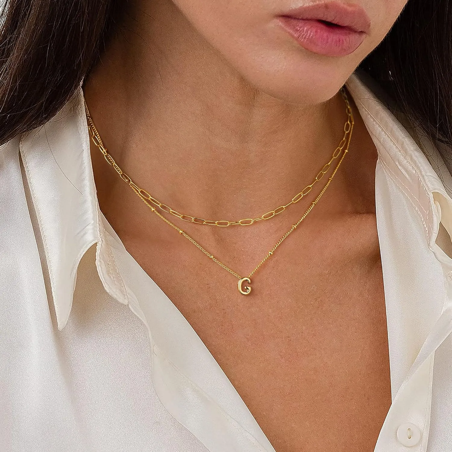 Turandoss Dainty Gold Initial Necklaces for Women Trendy - Layered Gold Initial Tiny Small Pendent Necklaces for Women, Personalized Choker Paperclip Chain Necklace Easter Jewelry Gifts for Her