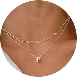 Turandoss Dainty Gold Initial Necklaces for Women Trendy - Layered Gold Initial Tiny Small Pendent Necklaces for Women, Personalized Choker Paperclip Chain Necklace Easter Jewelry Gifts for Her