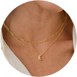 Turandoss Dainty Gold Initial Necklaces for Women Trendy - Layered Gold Initial Tiny Small Pendent Necklaces for Women, Personalized Choker Paperclip Chain Necklace Easter Jewelry Gifts for Her