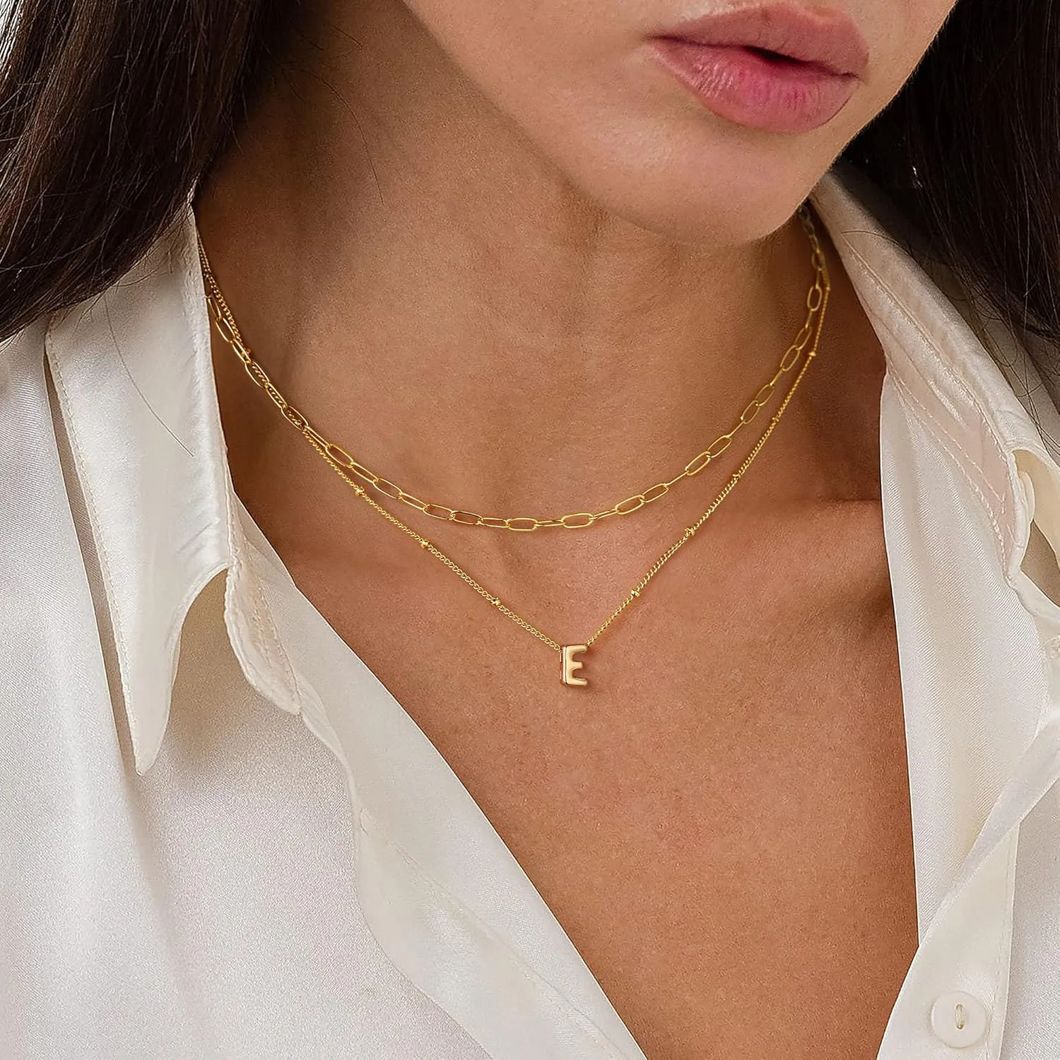 Turandoss Dainty Gold Initial Necklaces for Women Trendy - Layered Gold Initial Tiny Small Pendent Necklaces for Women, Personalized Choker Paperclip Chain Necklace Easter Jewelry Gifts for Her