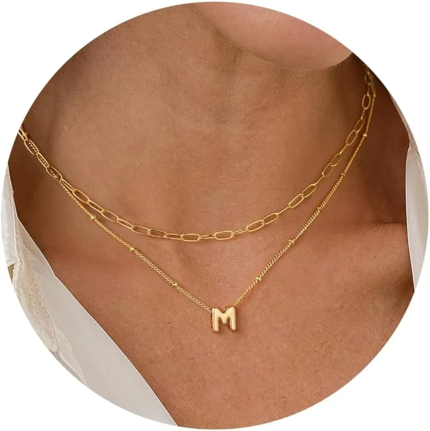Turandoss Dainty Gold Initial Necklaces for Women Trendy - Layered Gold Initial Tiny Small Pendent Necklaces for Women, Personalized Choker Paperclip Chain Necklace Easter Jewelry Gifts for Her