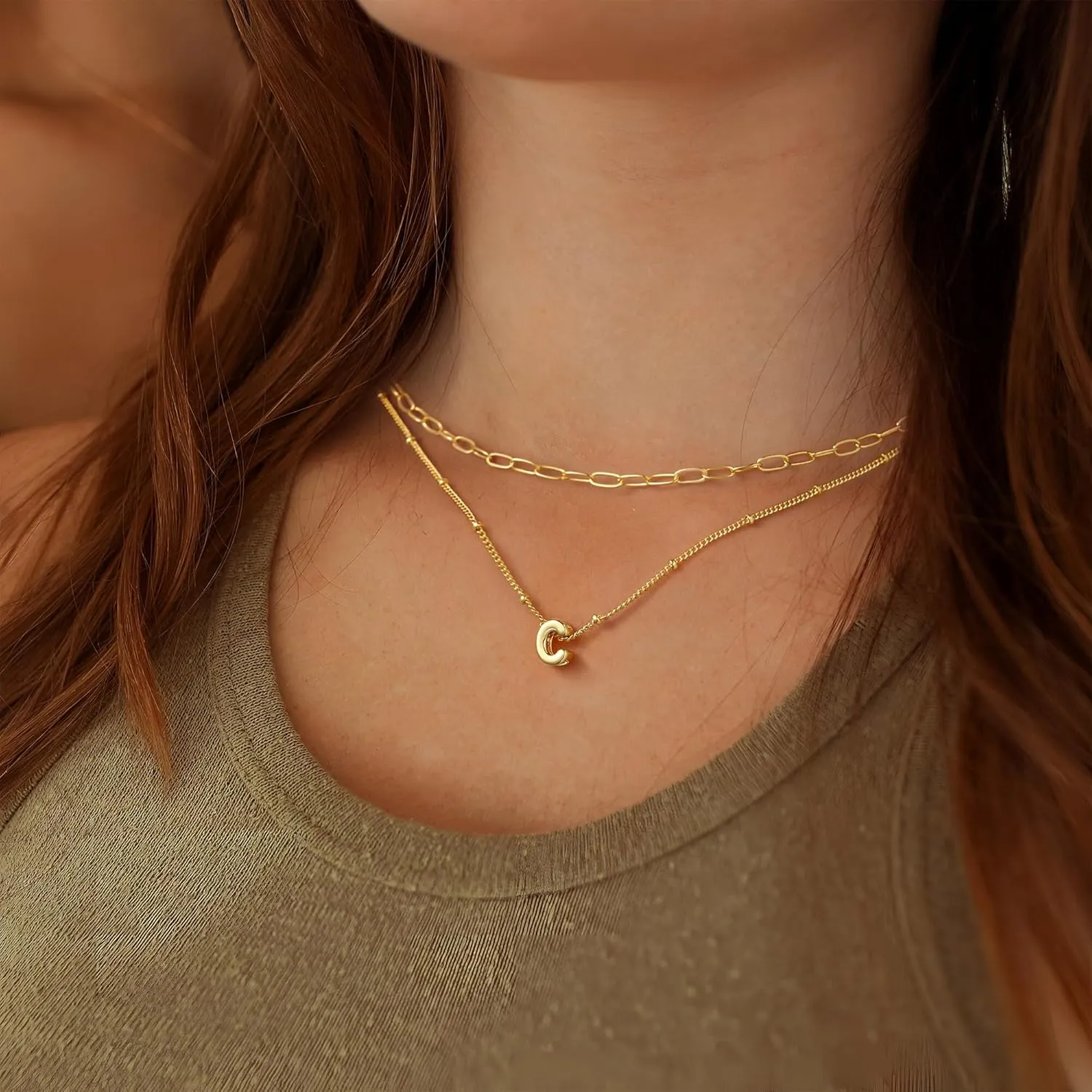 Turandoss Dainty Gold Initial Necklaces for Women Trendy - Layered Gold Initial Tiny Small Pendent Necklaces for Women, Personalized Choker Paperclip Chain Necklace Easter Jewelry Gifts for Her