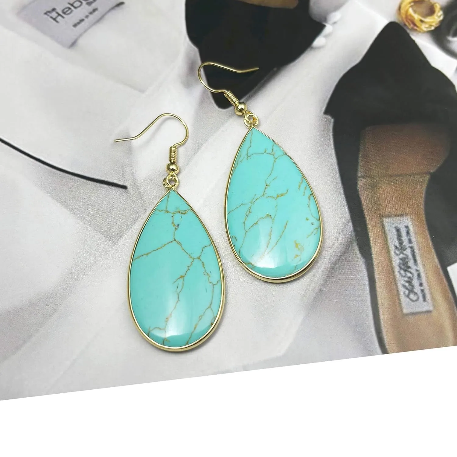 Turquoise Earrings, Gold Dangle Earrings for Women, Boho Earrings for Womens Western Jewelry, December Birthstone Earrings for Her (Turquoise)