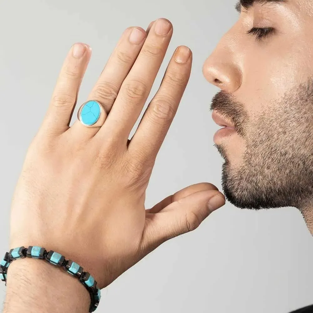 Turquoise Mens Ring 925 Mens Silver Turquoise Ring Handmade Gemstones Ring for Mens and Womens turquoise ring for men