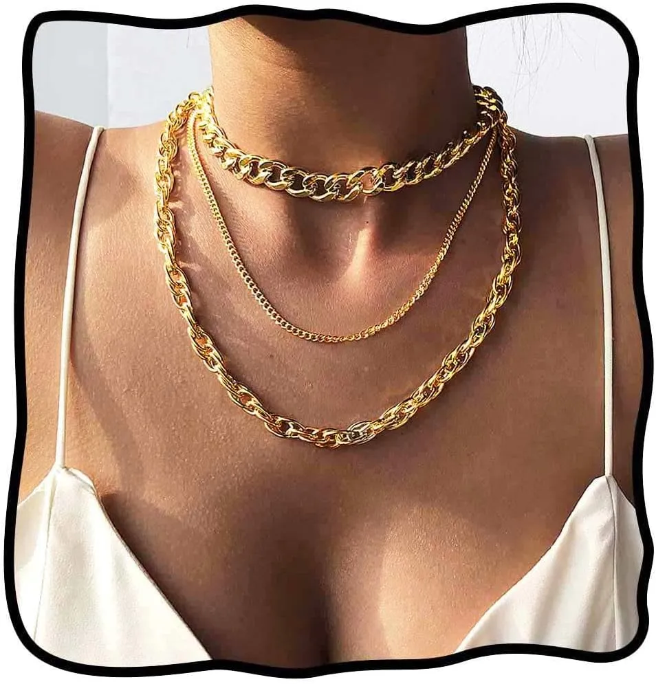 TWINKLEDE Layered Necklaces for Women Gold Stackable Choker Necklace Set of 3