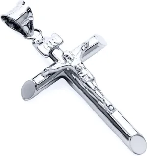TWJC 14k REAL White Gold Religious Crucifix Jesus Cross Charm Pendant - 4 Different Size Available