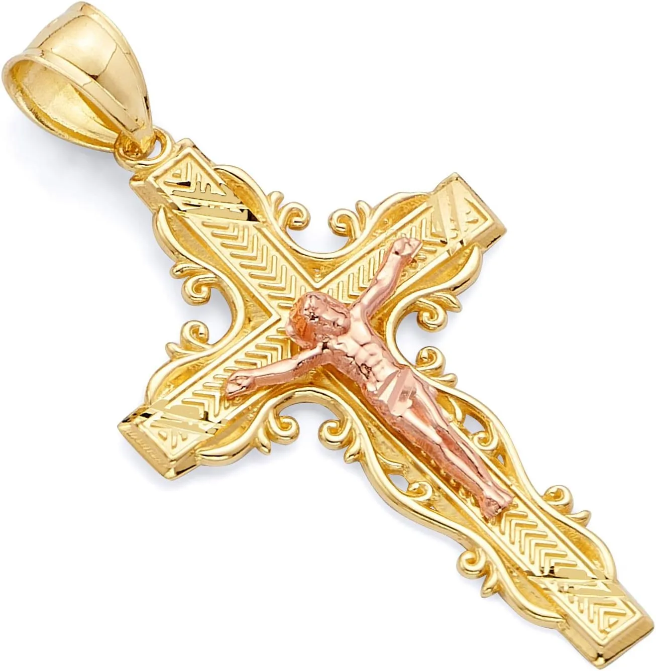 TWJC 14k REAL Yellow Gold Religious Crucifix Jesus Cross Charm Pendant