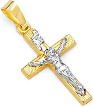 TWJC 14k REAL Yellow Gold Religious Crucifix Jesus Cross Charm Pendant