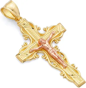 TWJC 14k REAL Yellow Gold Religious Crucifix Jesus Cross Charm Pendant