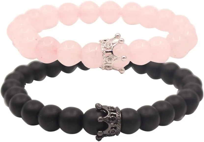 UEUC King&Queen Crown Distance Couple Bracelets His and Her Friendship 8mm Beads Bracelet