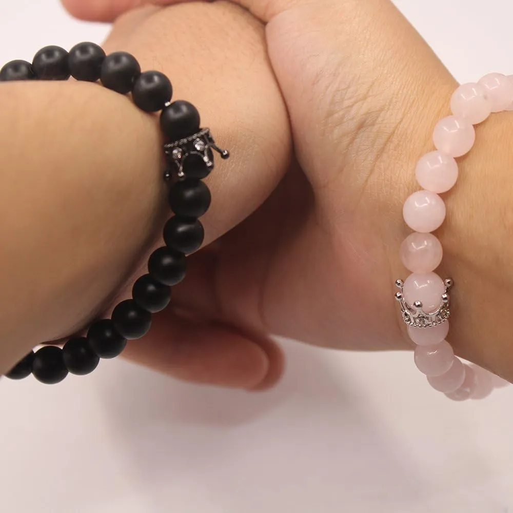 UEUC King&Queen Crown Distance Couple Bracelets His and Her Friendship 8mm Beads Bracelet