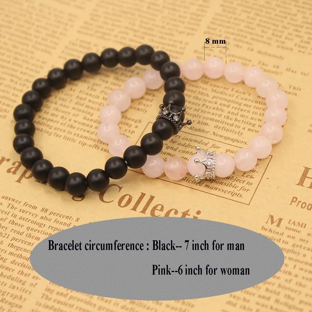 UEUC King&Queen Crown Distance Couple Bracelets His and Her Friendship 8mm Beads Bracelet