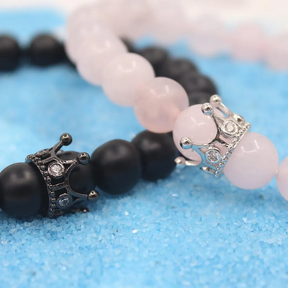 UEUC King&Queen Crown Distance Couple Bracelets His and Her Friendship 8mm Beads Bracelet