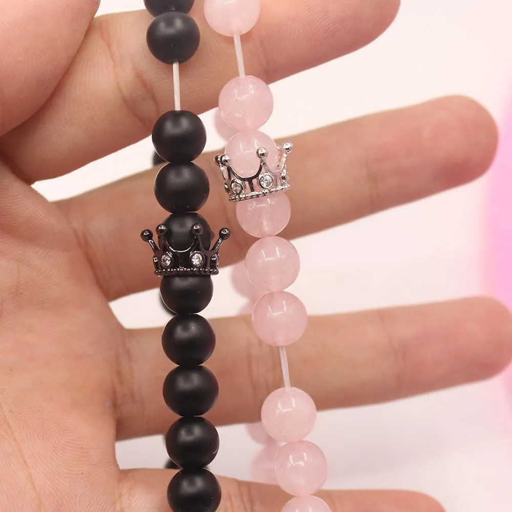 UEUC King&Queen Crown Distance Couple Bracelets His and Her Friendship 8mm Beads Bracelet