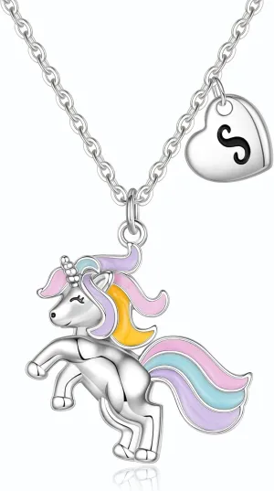 Unicorns Gifts for Girls Necklaces, White Gold Plated Unicorn Necklace for Girls Letter Pendant Unicorn Necklace Initial Necklaces for Girls Kids Jewelry Unicorn Gifts for Girls